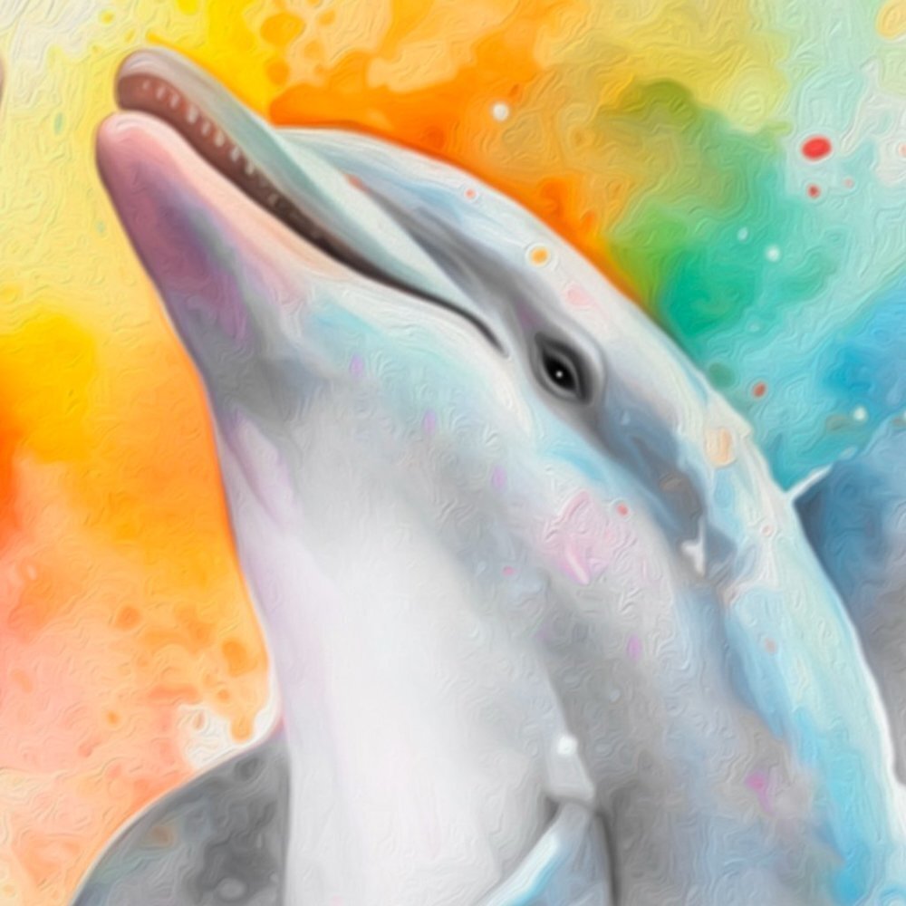16x20 Happy Dolphins Playing‎ Splashing Watercolor Oil Painting Fantasy Poster - Picture 4 of 6